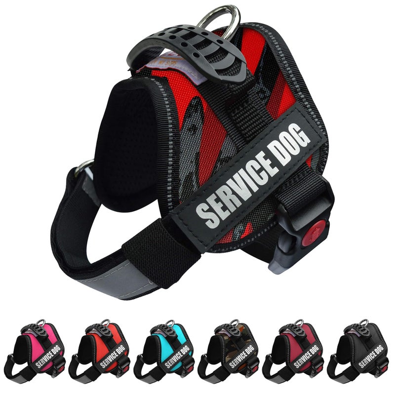 ALBCORP Service Dog Vest Harness â€“ Reflective, No-Pull Harness with Handle & Comfy Mesh Padding â€“ Sizes XXS-XL for Puppies, Small & Large Dogs â€“ 2 Removable Service Patches Included (XS, Red Camo) - Image 1
